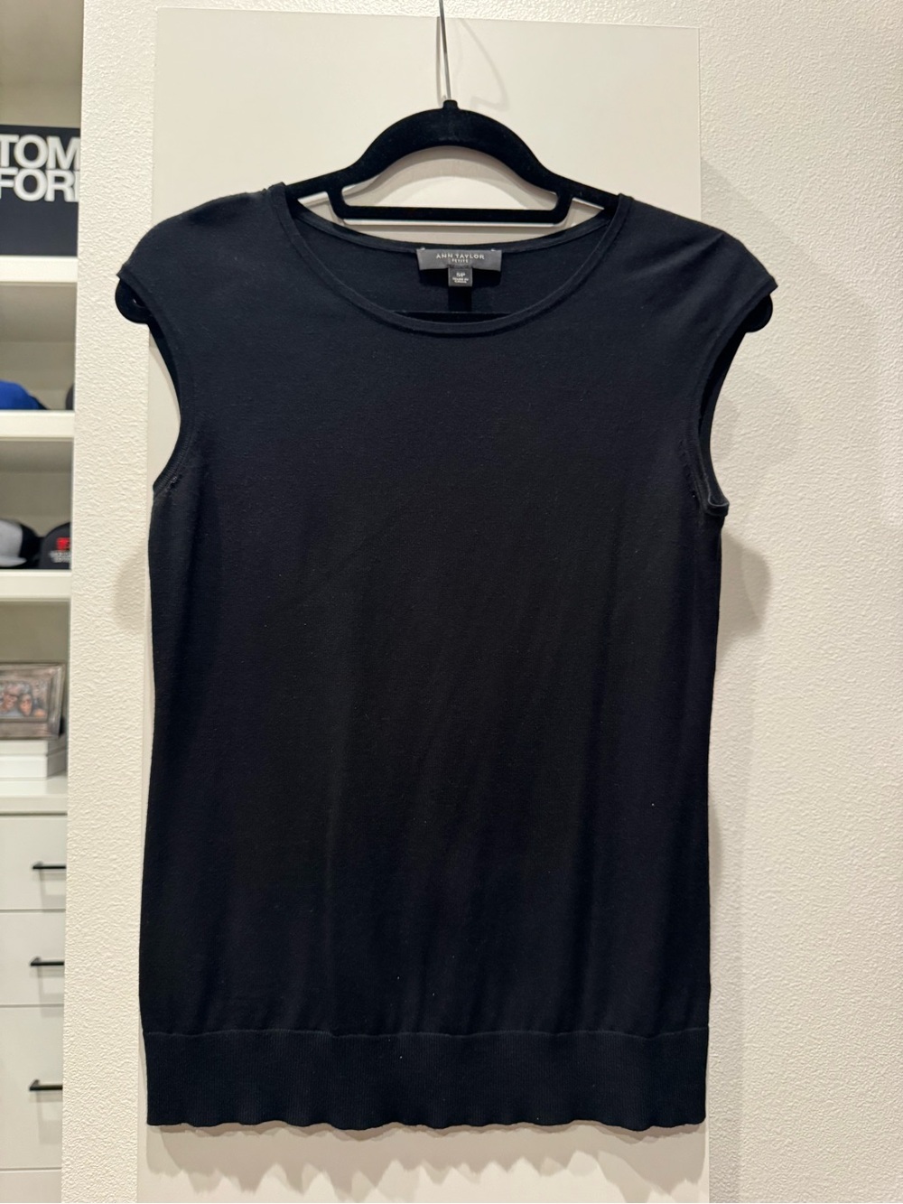 Ann Taylor Black Cap-Sleeve Knit Shell